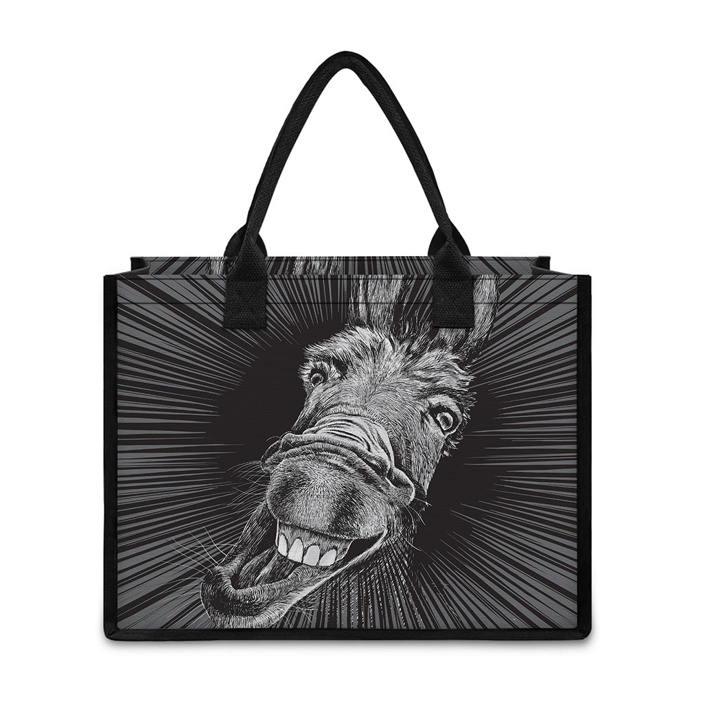 Black And White Crazy Donkey Print Canvas Tote Bag