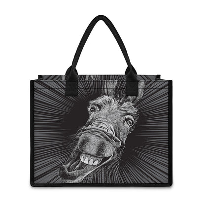 Black And White Crazy Donkey Print Canvas Tote Bag