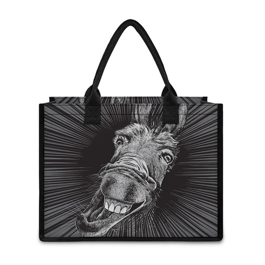 Black And White Crazy Donkey Print Canvas Tote Bag