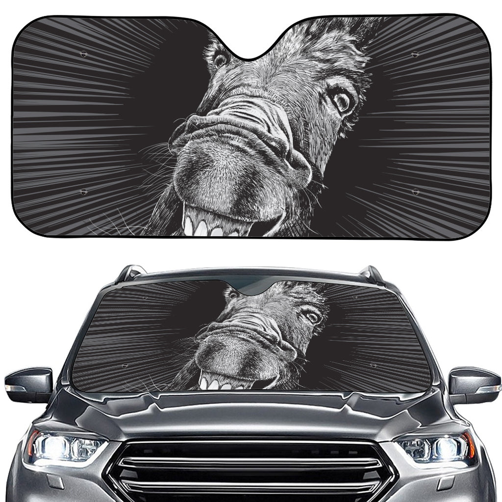 Black And White Crazy Donkey Print Car Windshield Sun Shade