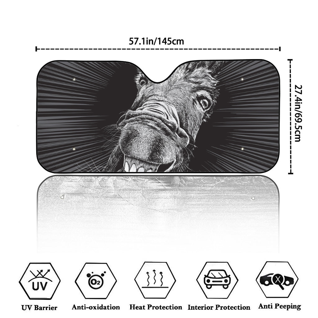 Black And White Crazy Donkey Print Car Windshield Sun Shade