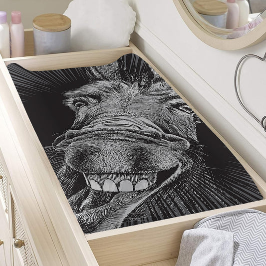 Black And White Crazy Donkey Print Changing Pad Cover