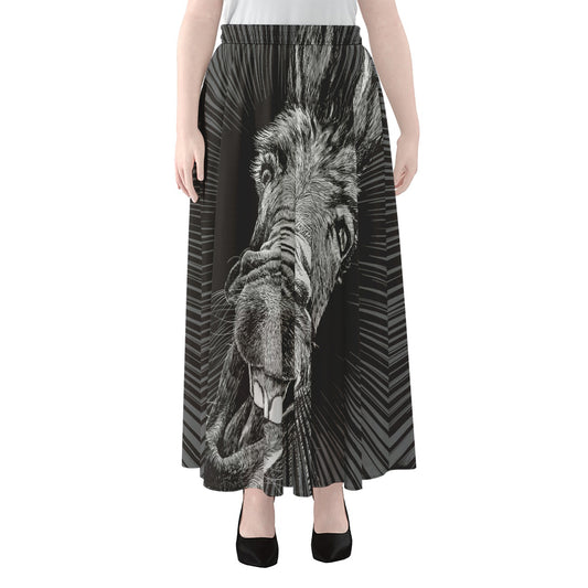 Black And White Crazy Donkey Print Chiffon Maxi Skirt