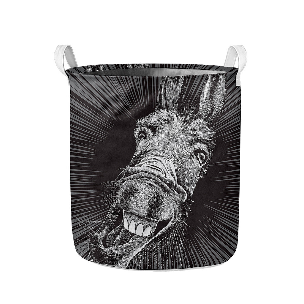 Black And White Crazy Donkey Print Collapsible Laundry Basket