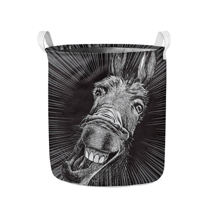 Black And White Crazy Donkey Print Collapsible Laundry Basket