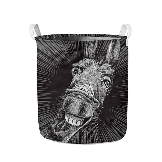 Black And White Crazy Donkey Print Collapsible Laundry Basket