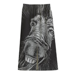 Black And White Crazy Donkey Print Cotton Front Slit Maxi Skirt