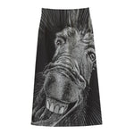 Black And White Crazy Donkey Print Cotton Front Slit Maxi Skirt