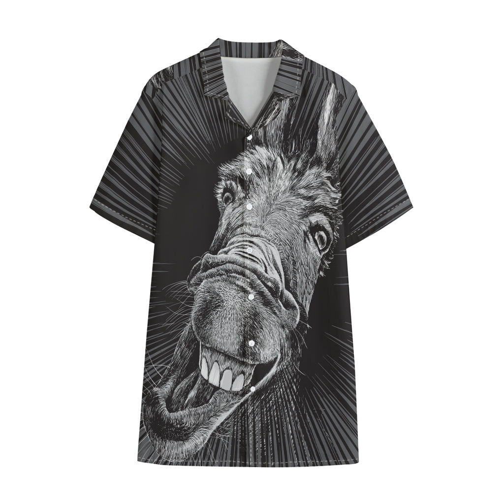 Black And White Crazy Donkey Print Cotton Hawaiian Shirt