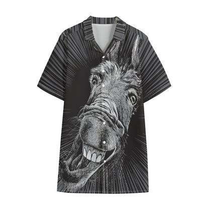 Black And White Crazy Donkey Print Cotton Hawaiian Shirt
