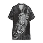 Black And White Crazy Donkey Print Cotton Hawaiian Shirt