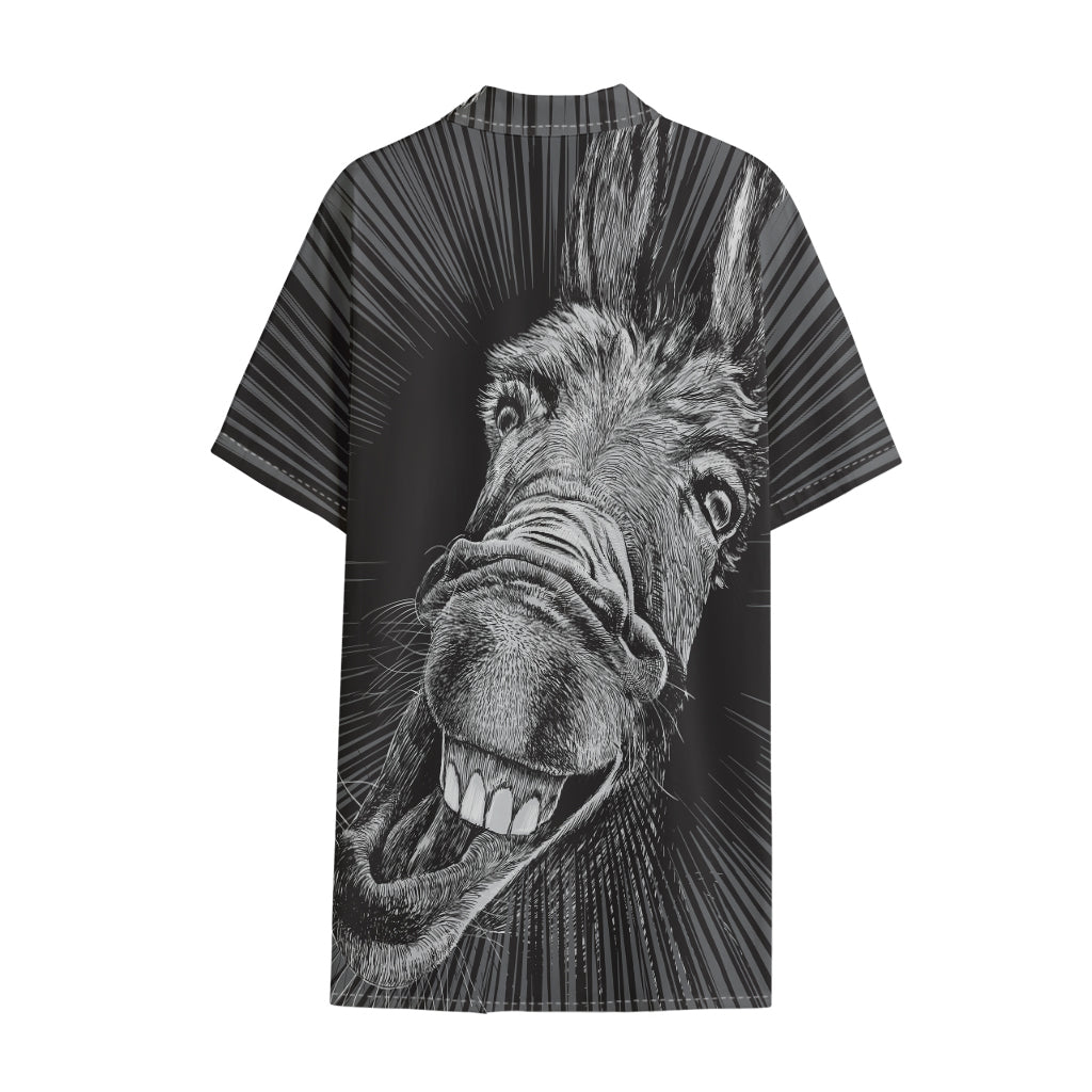 Black And White Crazy Donkey Print Cotton Hawaiian Shirt