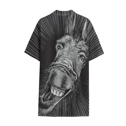 Black And White Crazy Donkey Print Cotton Hawaiian Shirt