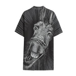 Black And White Crazy Donkey Print Cotton Hawaiian Shirt