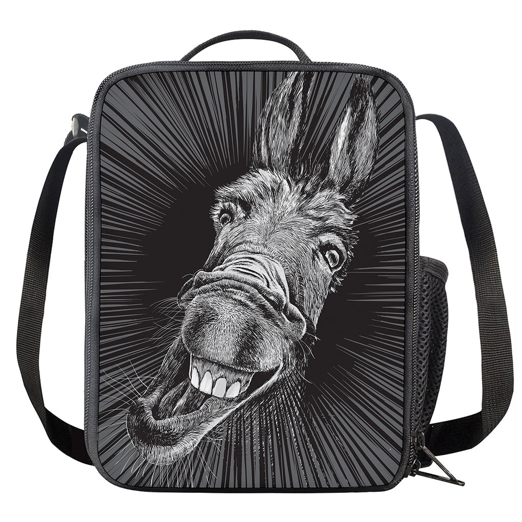 Black And White Crazy Donkey Print Crossbody Lunch Bag