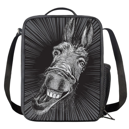 Black And White Crazy Donkey Print Crossbody Lunch Bag