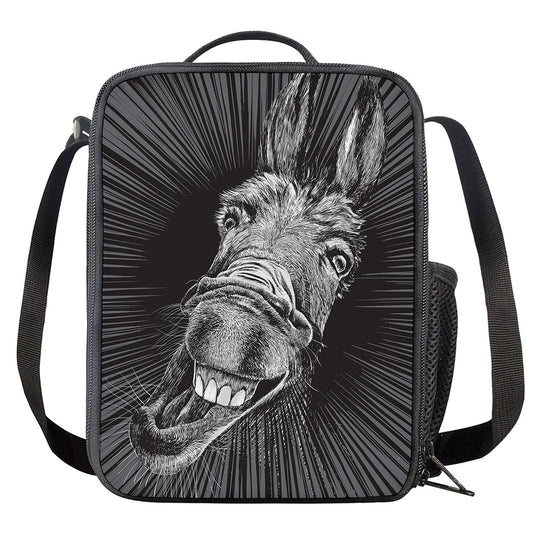 Black And White Crazy Donkey Print Crossbody Lunch Bag