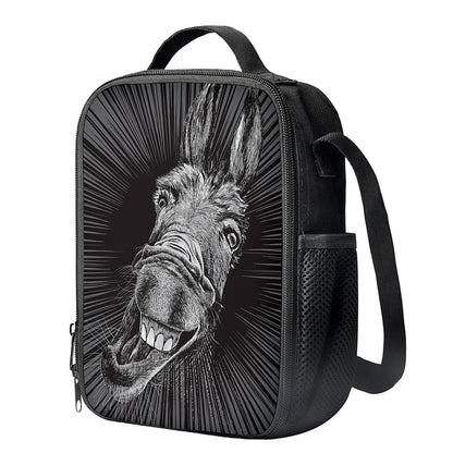 Black And White Crazy Donkey Print Crossbody Lunch Bag