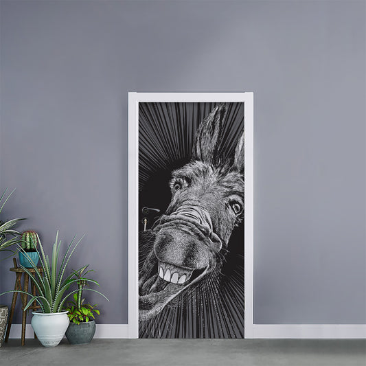 Black And White Crazy Donkey Print Door Sticker