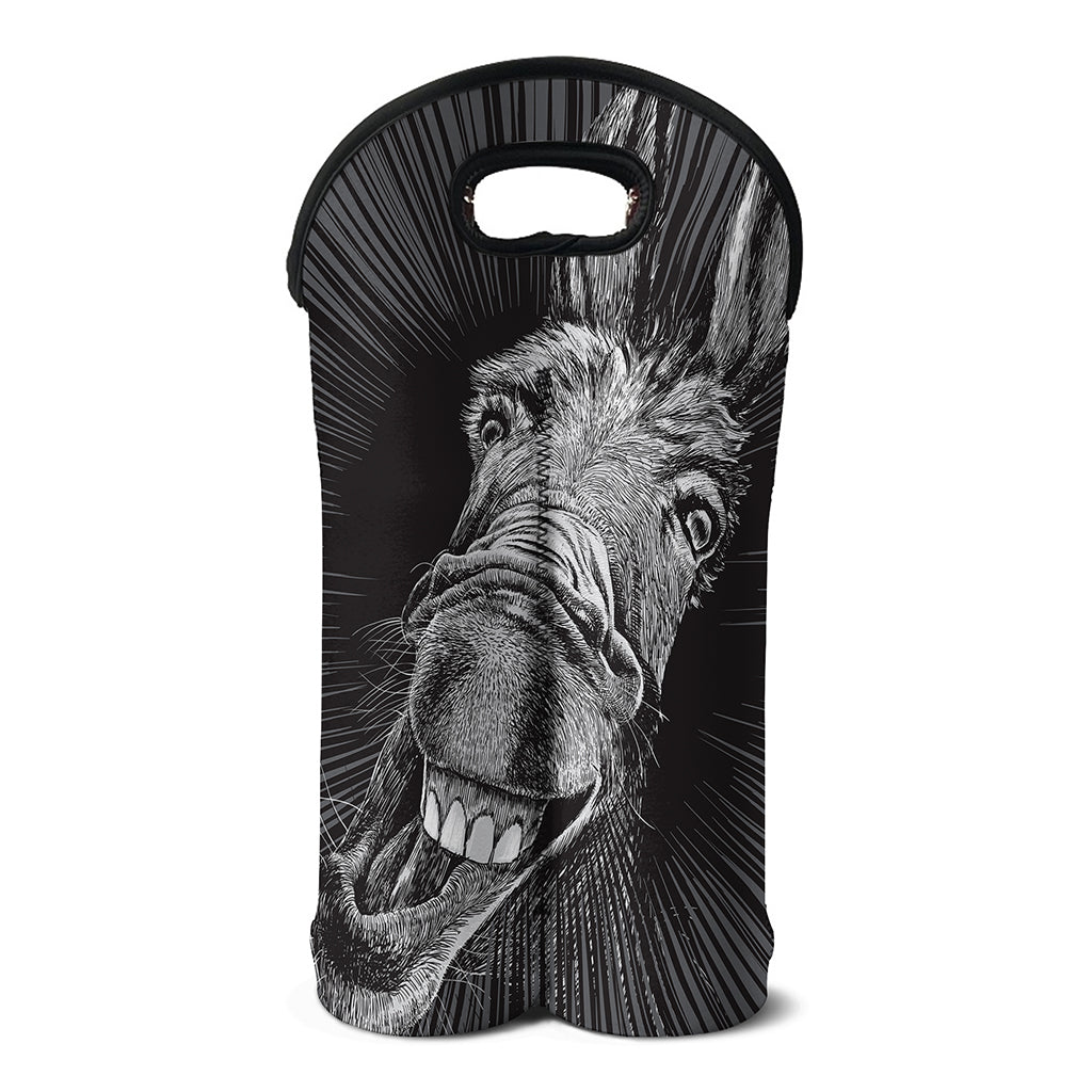 Black And White Crazy Donkey Print Double Neoprene Wine Tote