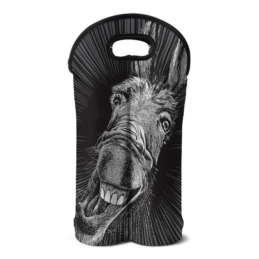 Black And White Crazy Donkey Print Double Neoprene Wine Tote