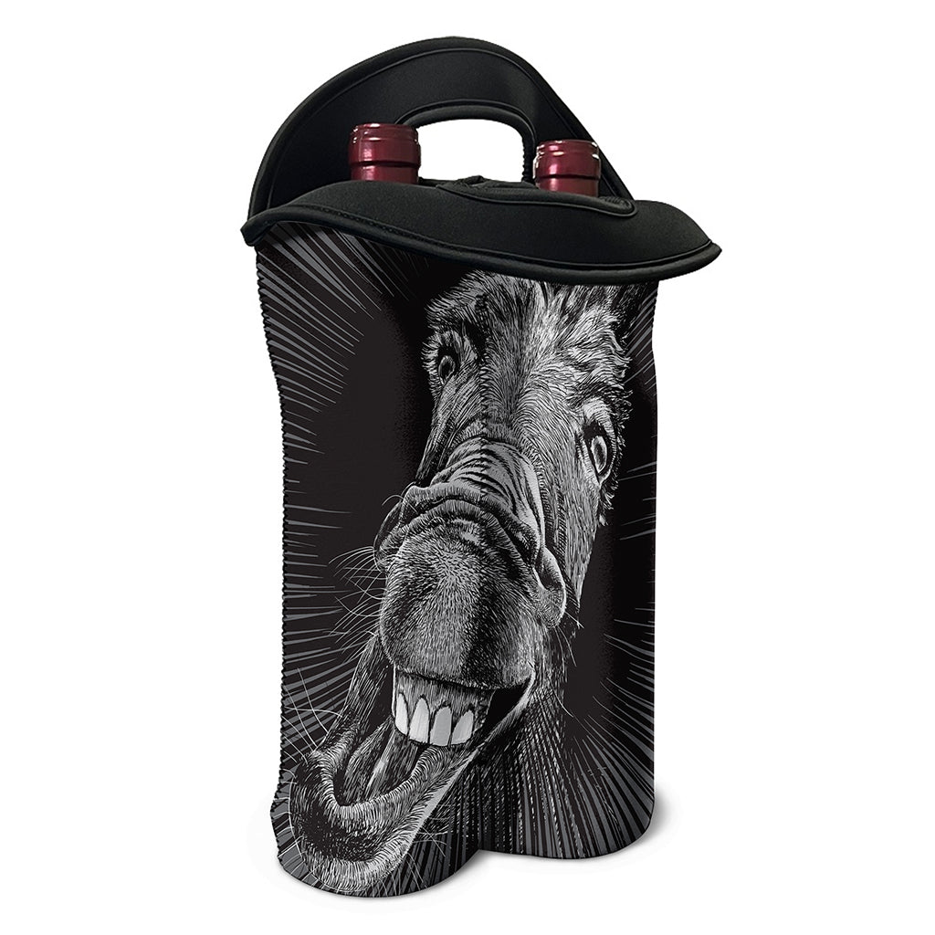 Black And White Crazy Donkey Print Double Neoprene Wine Tote