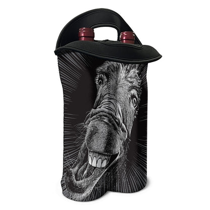 Black And White Crazy Donkey Print Double Neoprene Wine Tote