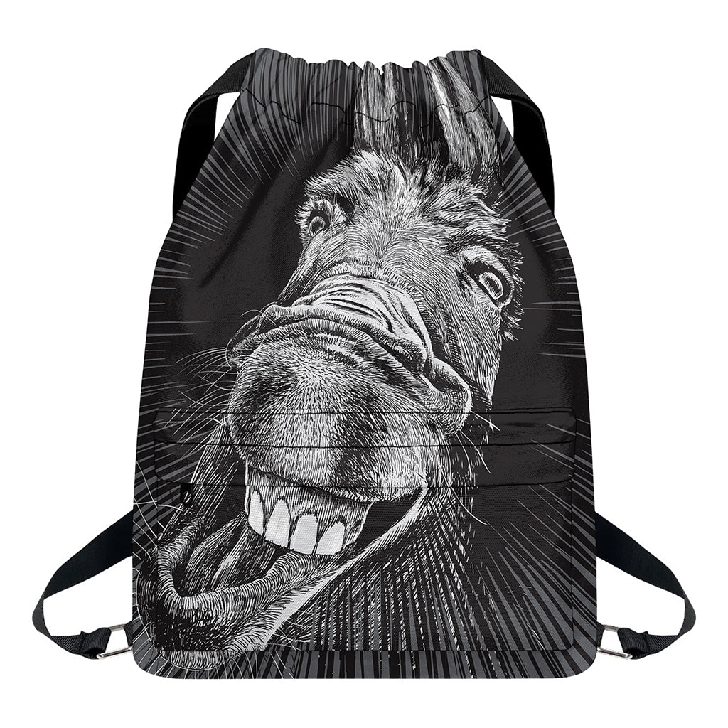 Black And White Crazy Donkey Print Drawstring Backpack