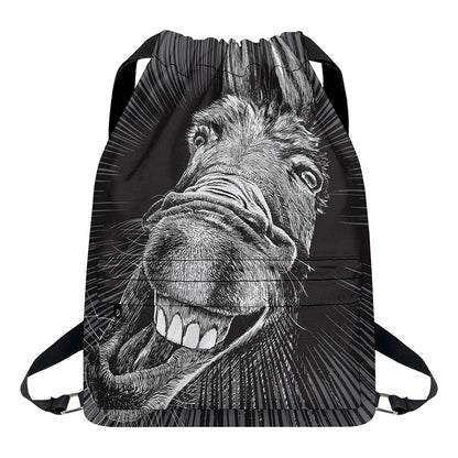 Black And White Crazy Donkey Print Drawstring Backpack