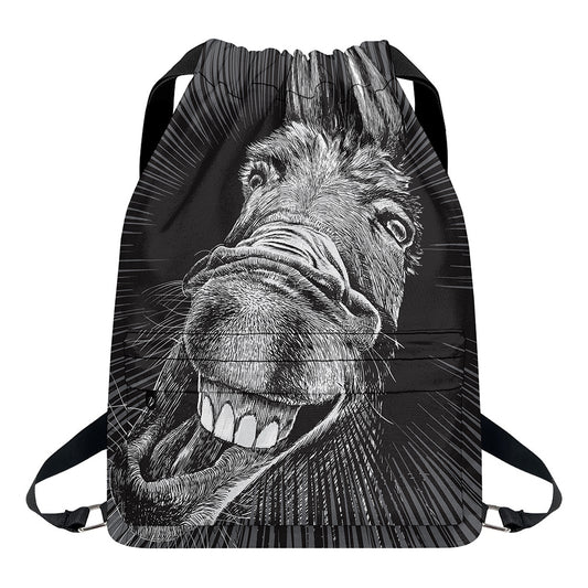 Black And White Crazy Donkey Print Drawstring Backpack