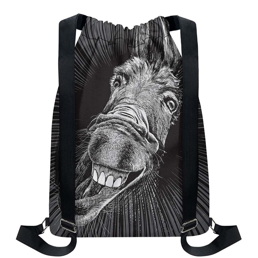 Black And White Crazy Donkey Print Drawstring Backpack