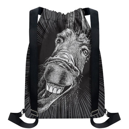 Black And White Crazy Donkey Print Drawstring Backpack