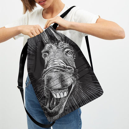 Black And White Crazy Donkey Print Drawstring Backpack