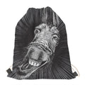 Black And White Crazy Donkey Print Drawstring Bag
