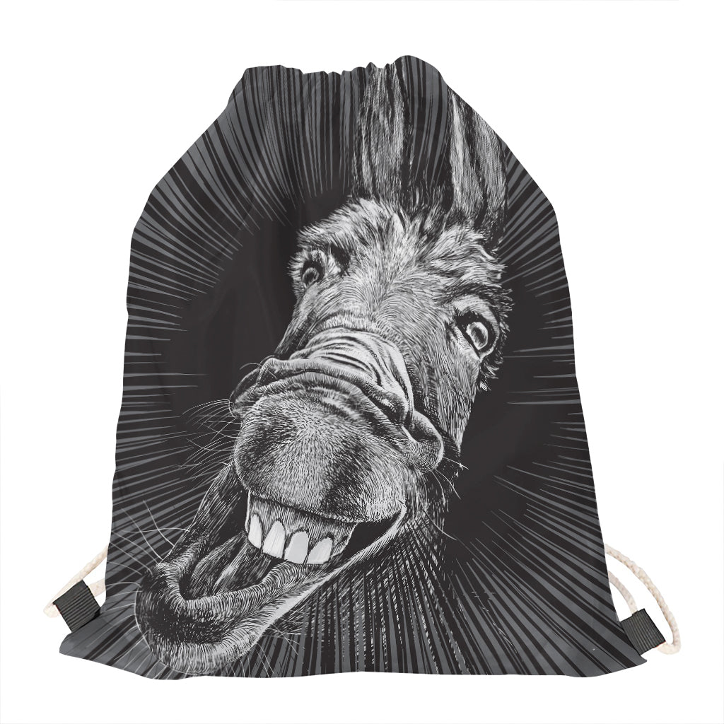 Black And White Crazy Donkey Print Drawstring Bag