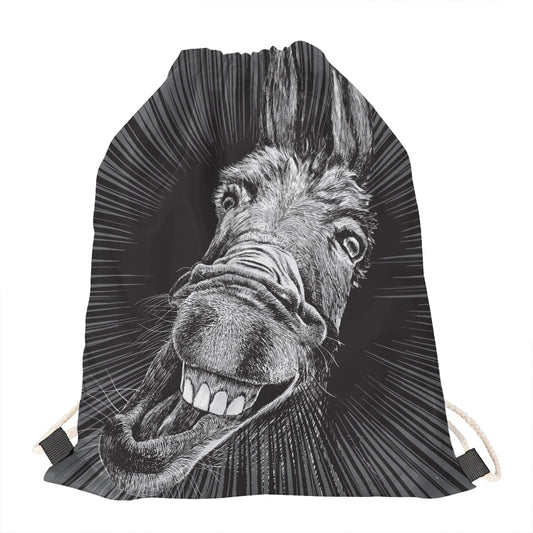 Black And White Crazy Donkey Print Drawstring Bag