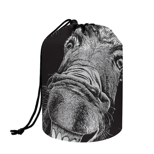 Black And White Crazy Donkey Print Drawstring Makeup Bag