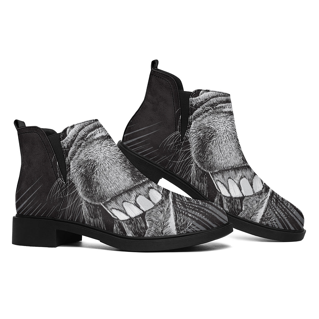 Black And White Crazy Donkey Print Flat Ankle Boots