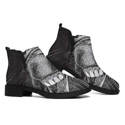 Black And White Crazy Donkey Print Flat Ankle Boots