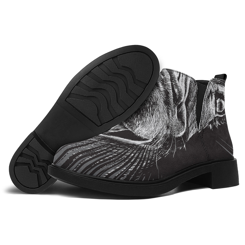 Black And White Crazy Donkey Print Flat Ankle Boots