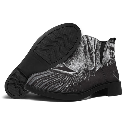 Black And White Crazy Donkey Print Flat Ankle Boots