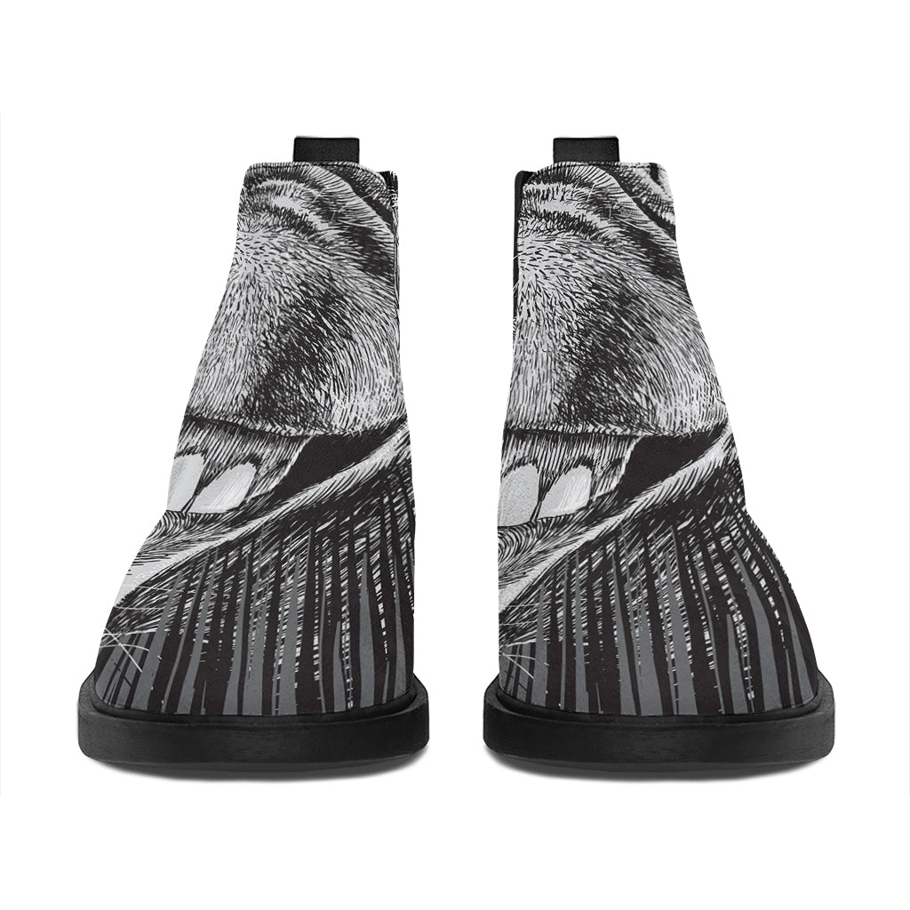 Black And White Crazy Donkey Print Flat Ankle Boots