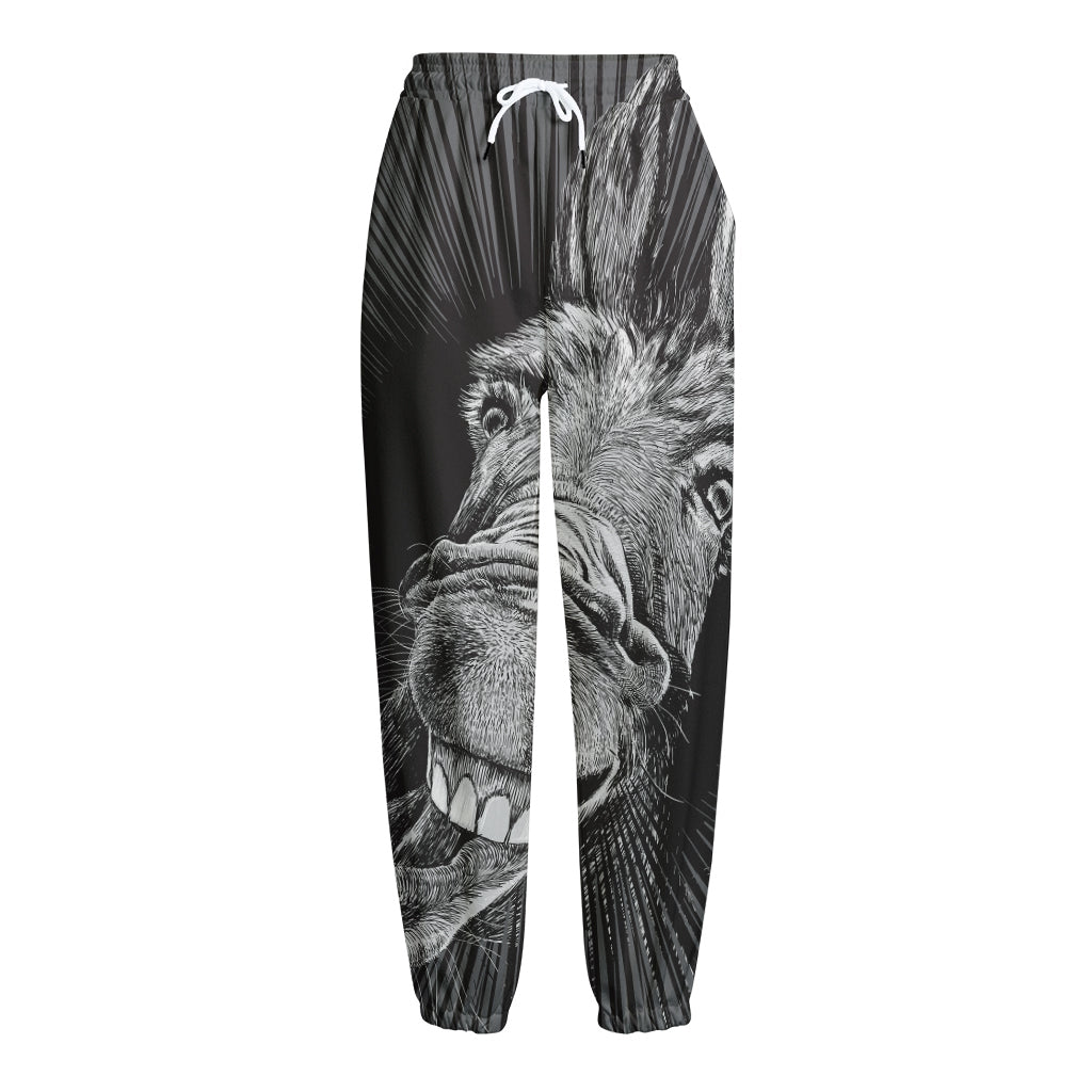 Black And White Crazy Donkey Print Fleece Lined Knit Pants