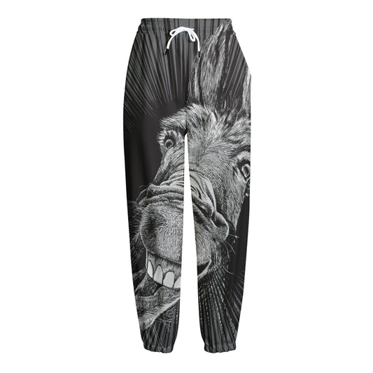 Black And White Crazy Donkey Print Fleece Lined Knit Pants