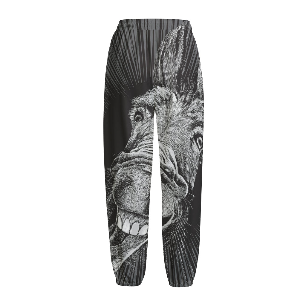 Black And White Crazy Donkey Print Fleece Lined Knit Pants