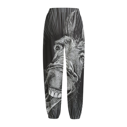 Black And White Crazy Donkey Print Fleece Lined Knit Pants