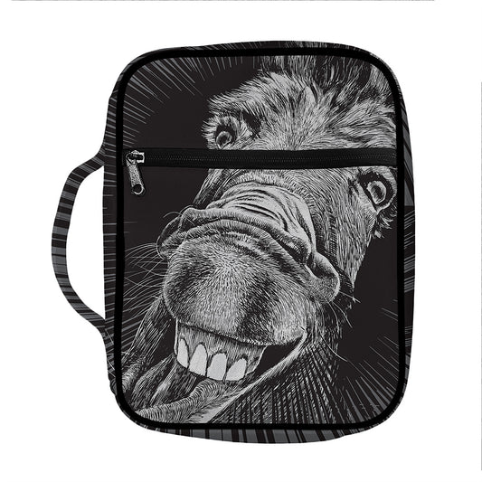 Black And White Crazy Donkey Print Front Pocket Bible Bag