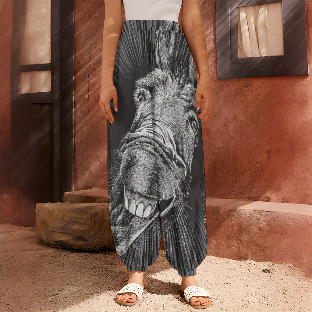 Black And White Crazy Donkey Print Harem Pants