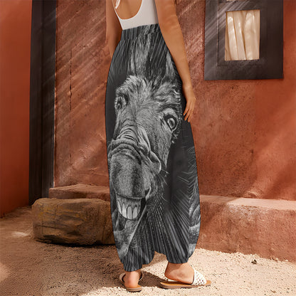 Black And White Crazy Donkey Print Harem Pants