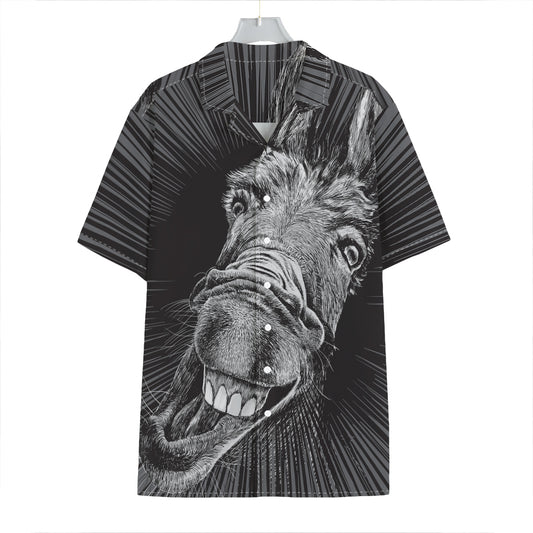Black And White Crazy Donkey Print Hawaiian Shirt